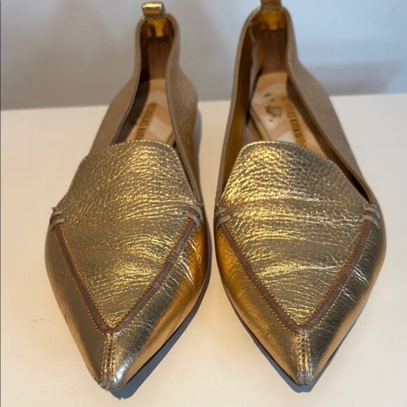 Nicholas Kirkwood Metallic Gold Leather Beya Pointed Toe Loafers Size 38 - Picture 4 of 14